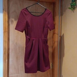 Speeckless brand burgundy and black striped dress, size junior M